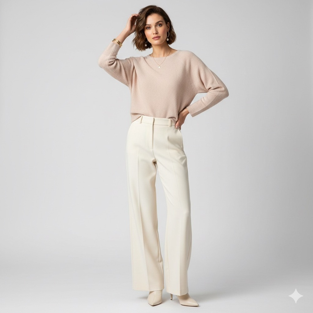 Tahari 2PLY Cashmere Relaxed Boxy Ultra-Soft Sweater XL Soft Beige Quiet Luxury